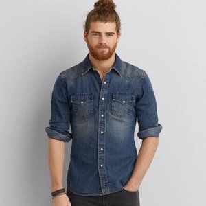 Western Denim Button Down Shirt Long Sleeve American Eagle